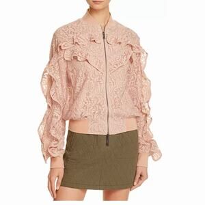 BCBGMAXAZRIA X Bloomingdales NEW Nova Lace Bomber Jacket Size L Zipper Closure